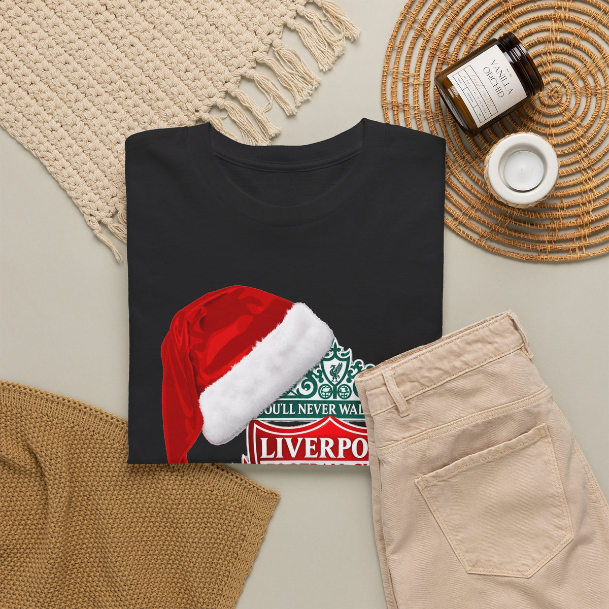 Liverpool FC Crest T‑Shirt with Santa Hat — Christmas Football Fan Tee