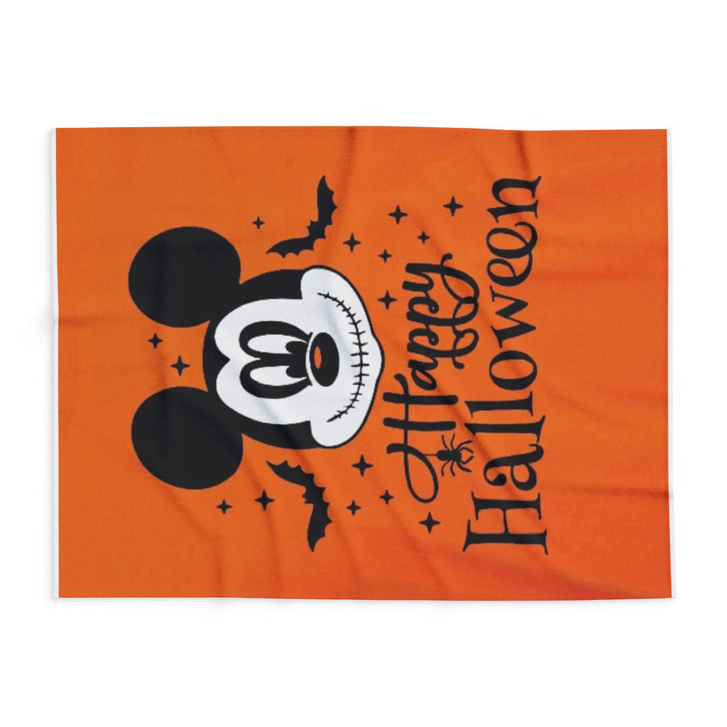 Halloween Mickey Fleece Blanket — 'Happy Halloween' Orange Cozy Throw