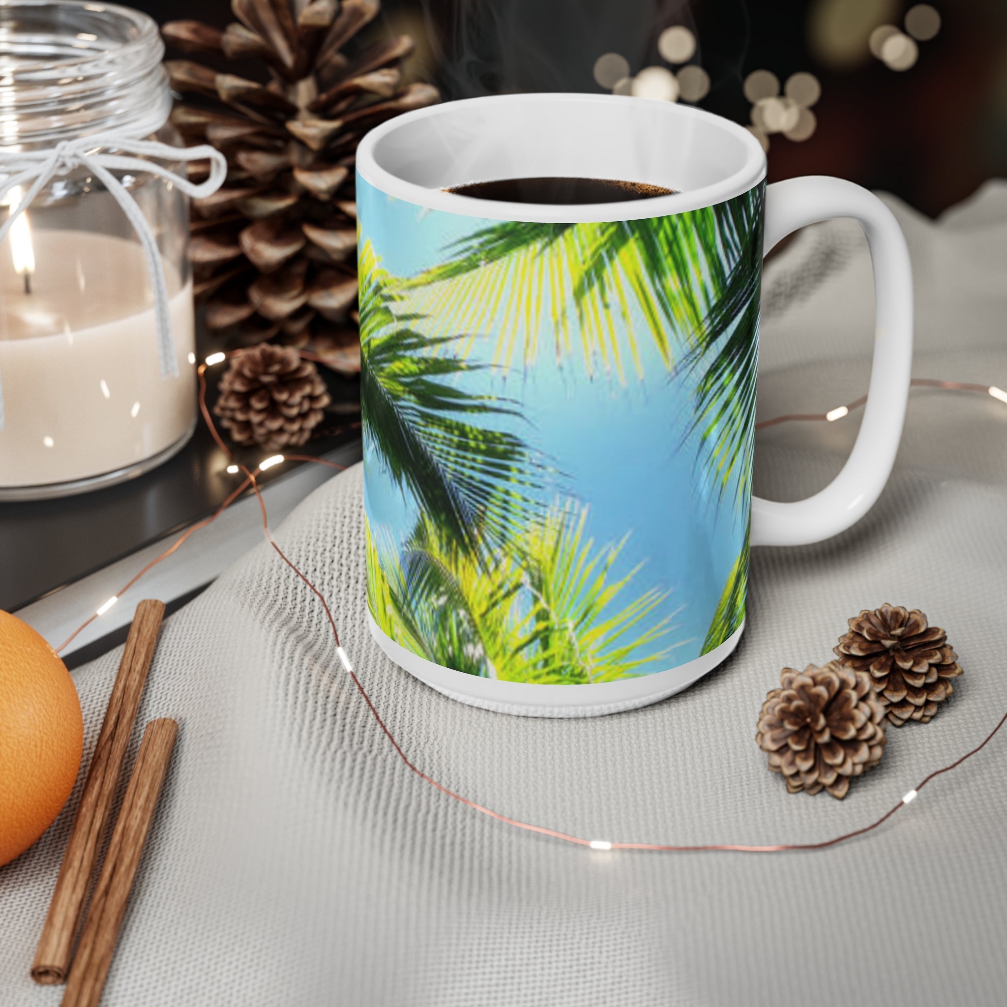 Palm Tree Coffee Mug – Tropical Beach 11oz & 15oz Ceramic Cups