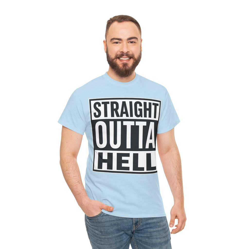 Straight Outta Hell T-Shirt — Bold Gothic Graphic Tee