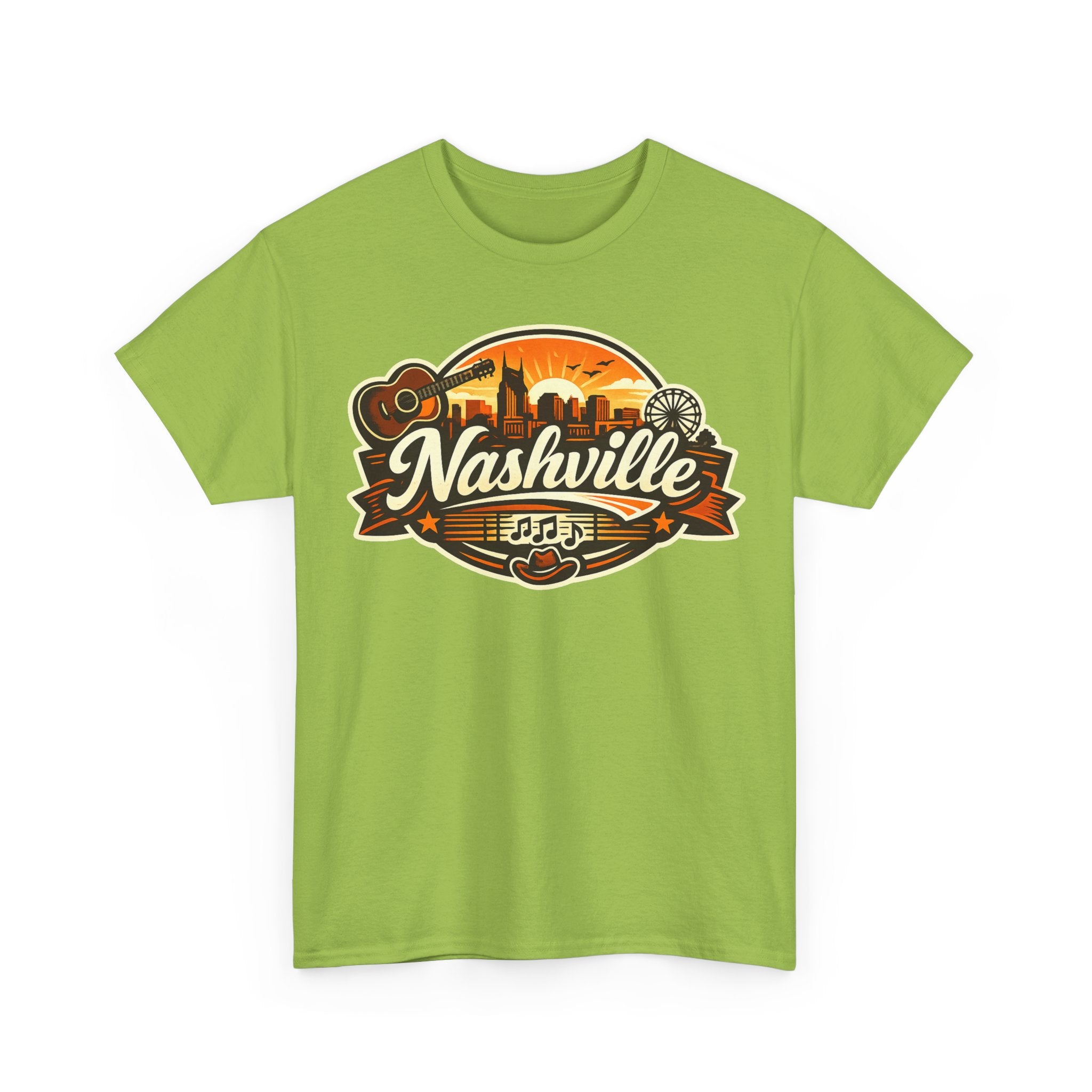 Nashville Skyline Guitar Tee – Retro Music City Souvenir Shirt