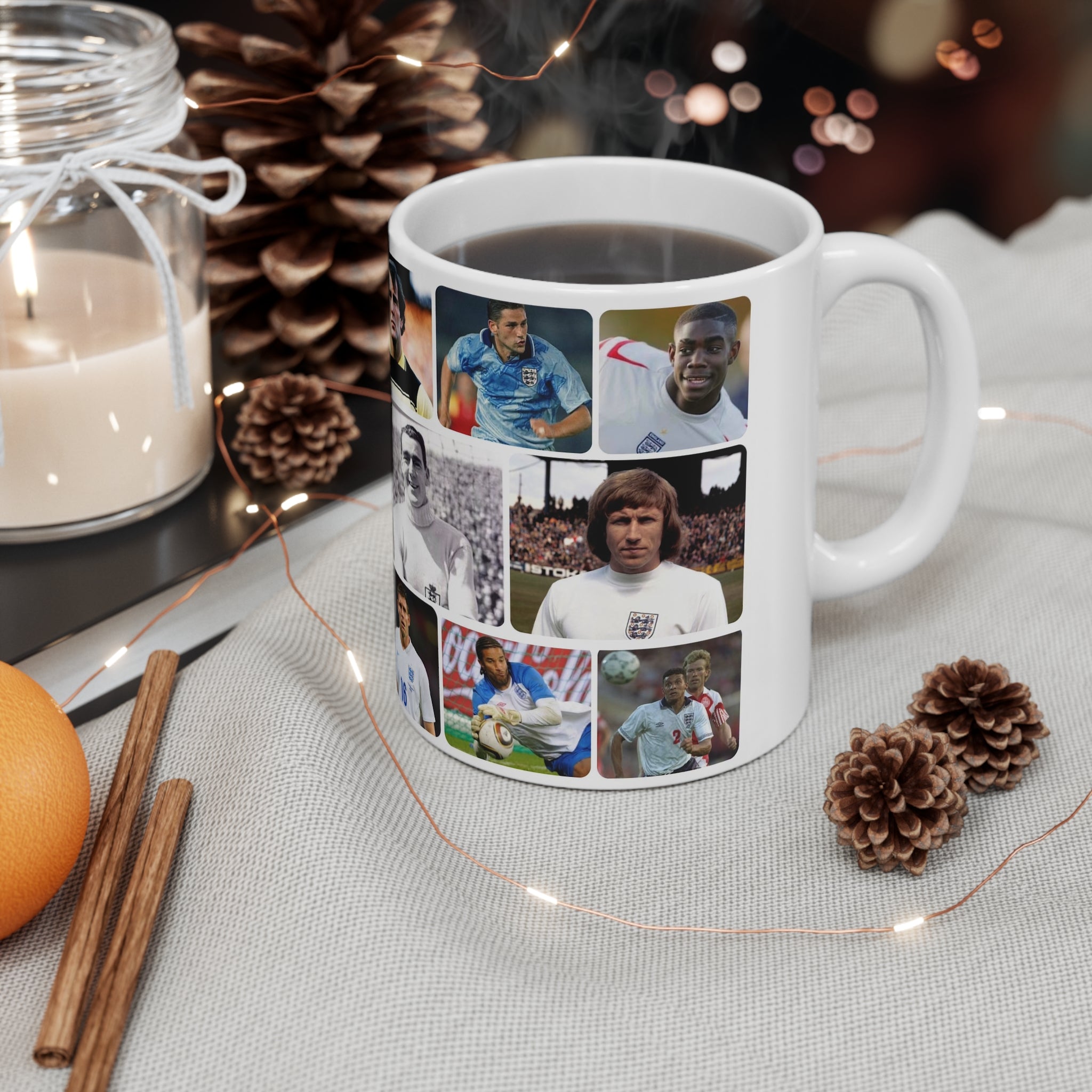 Man City and England Football Legends Photo Collage Mug — Ceramic Coffee Cup (11oz/15oz)