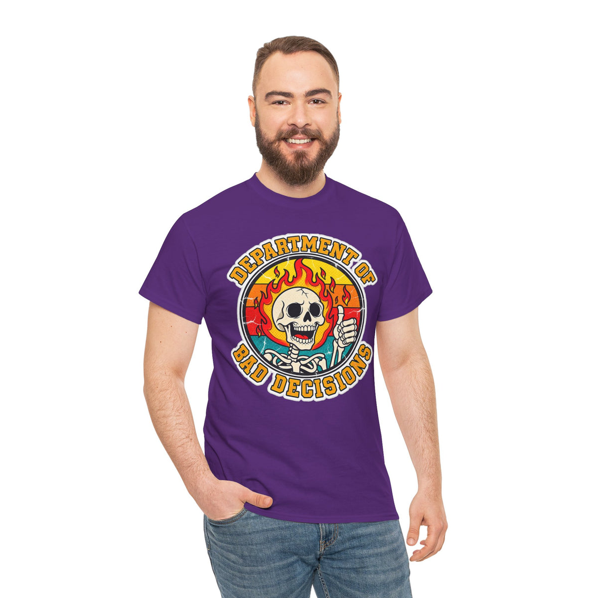 Department of Bad Decisions Skull T-Shirt — Retro Flaming Thumbs-Up Graphic Tee