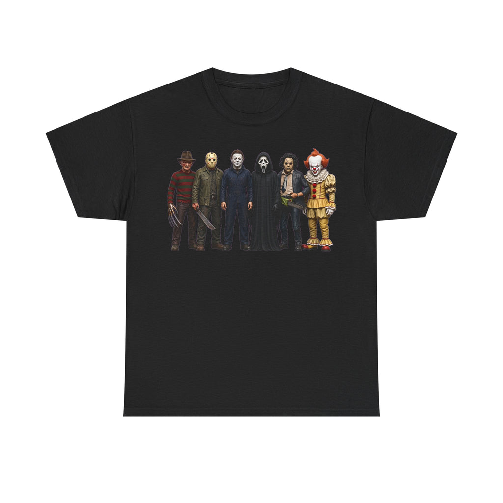 Horror Icons Lineup T‑Shirt – Freddy, Jason, Michael, Ghostface & Pennywise Tee