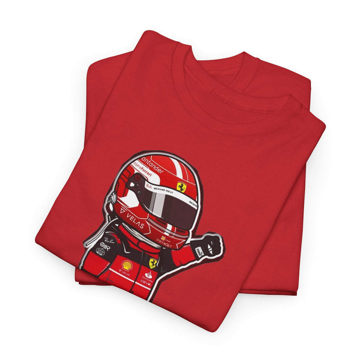 Race Car Driver Cartoon Tee — Cute Red Helmet Racing Shirt