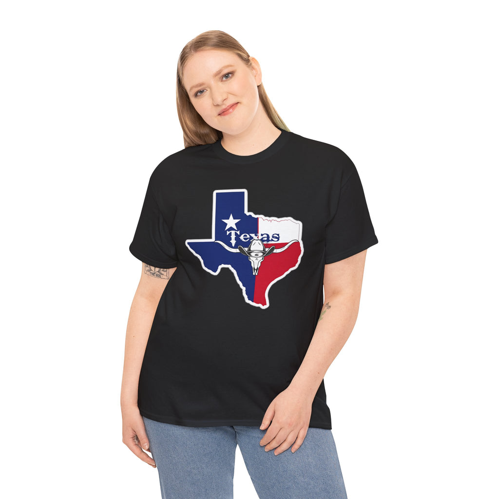 Texas Flag Outline T-Shirt — Lone Star State Map Tee with 'Texas' Text