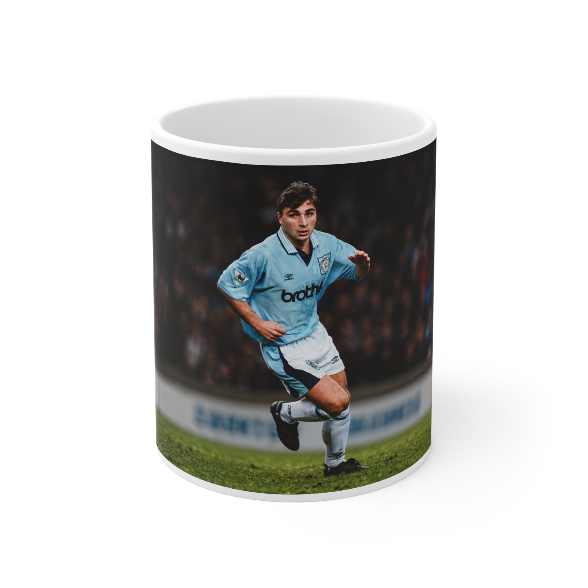 Georgi Kinkladze Manchester City Legend Ceramic Mug — Vintage Blue Kit Football Coffee Cup (11oz/15oz)