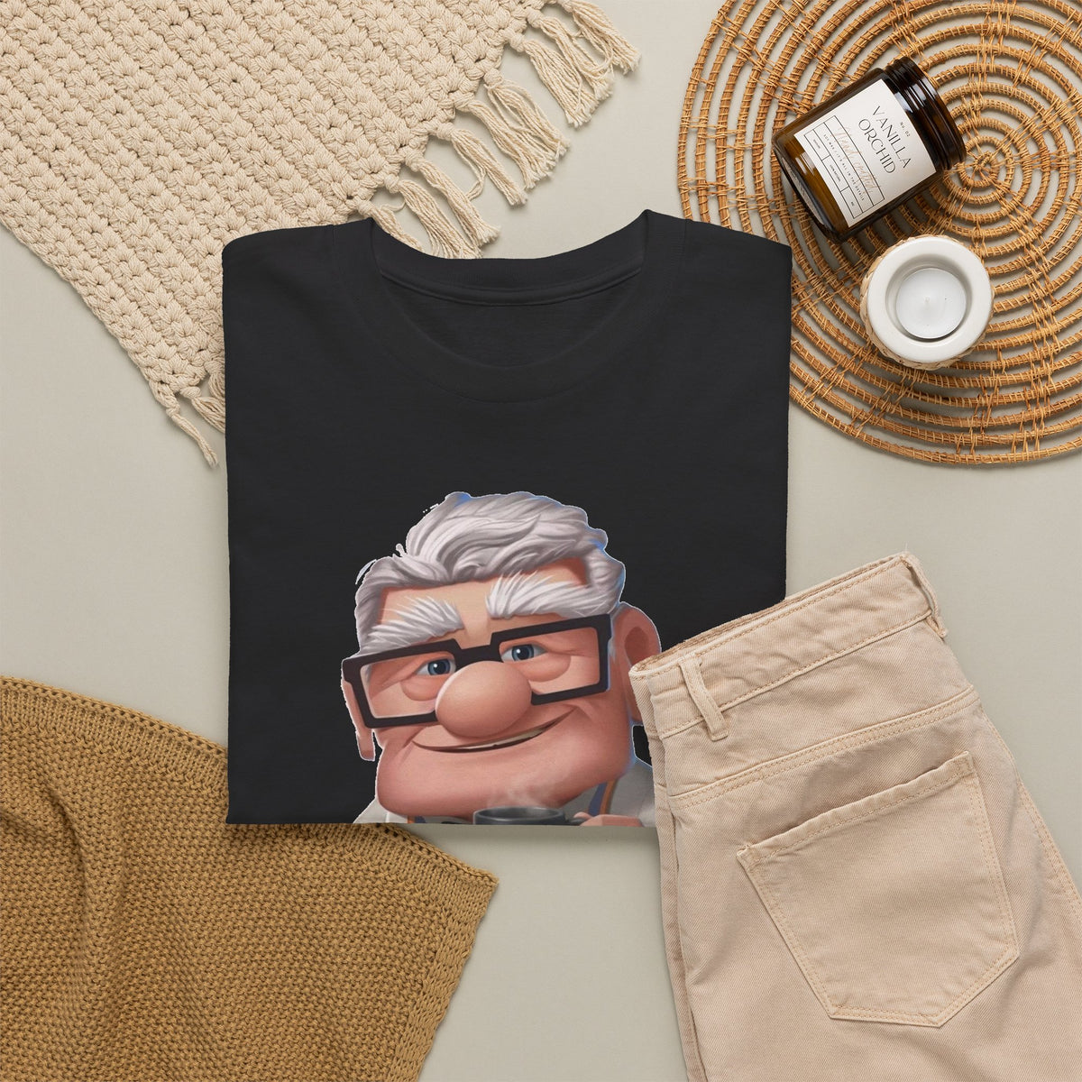 Disney Up Cartoon Grandpa Mug Graphic Tee - Cute Elderly Character T-Shirt