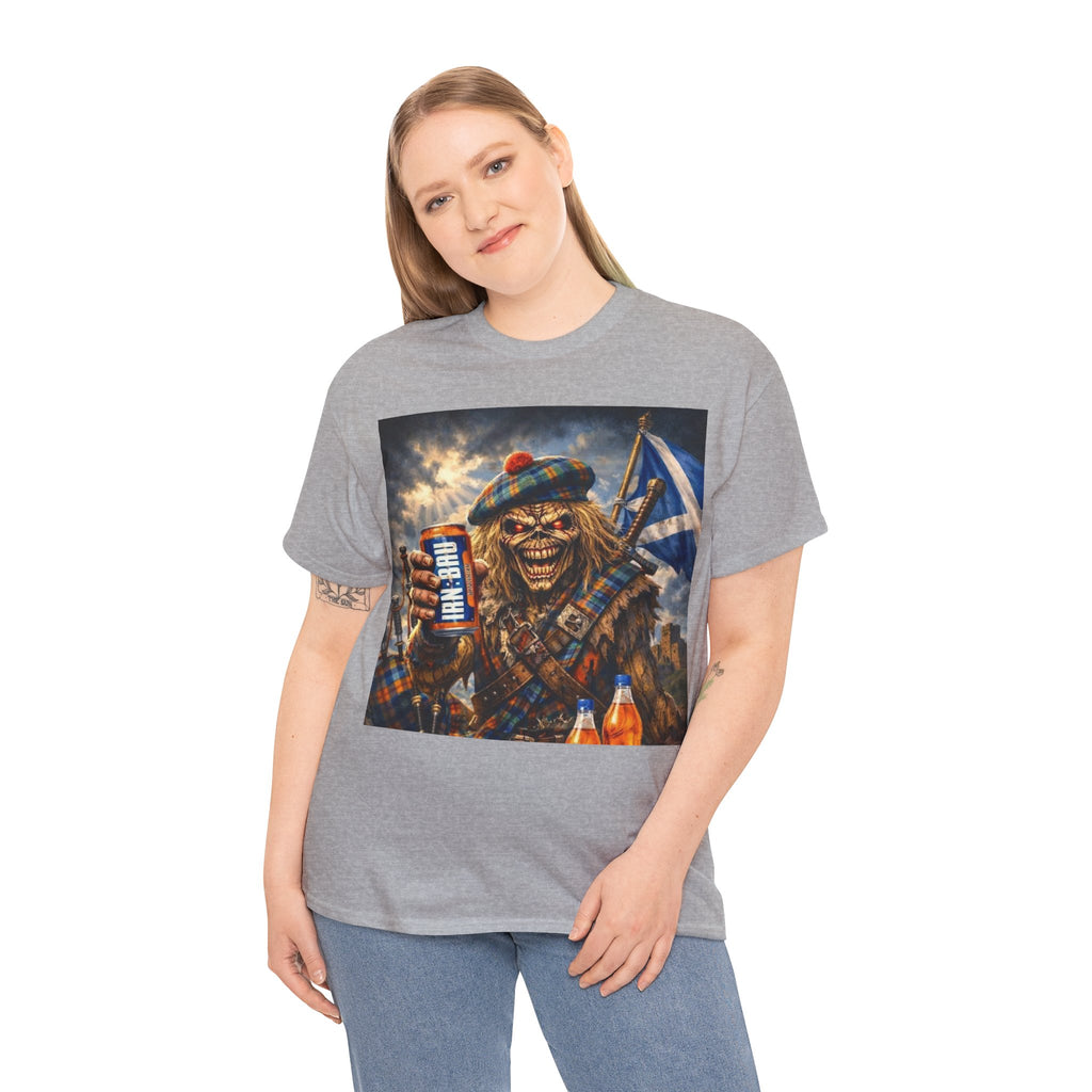 Scottish Rock Skull T‑Shirt — Eddie the Piper with Flag & Can Graphic Tee
