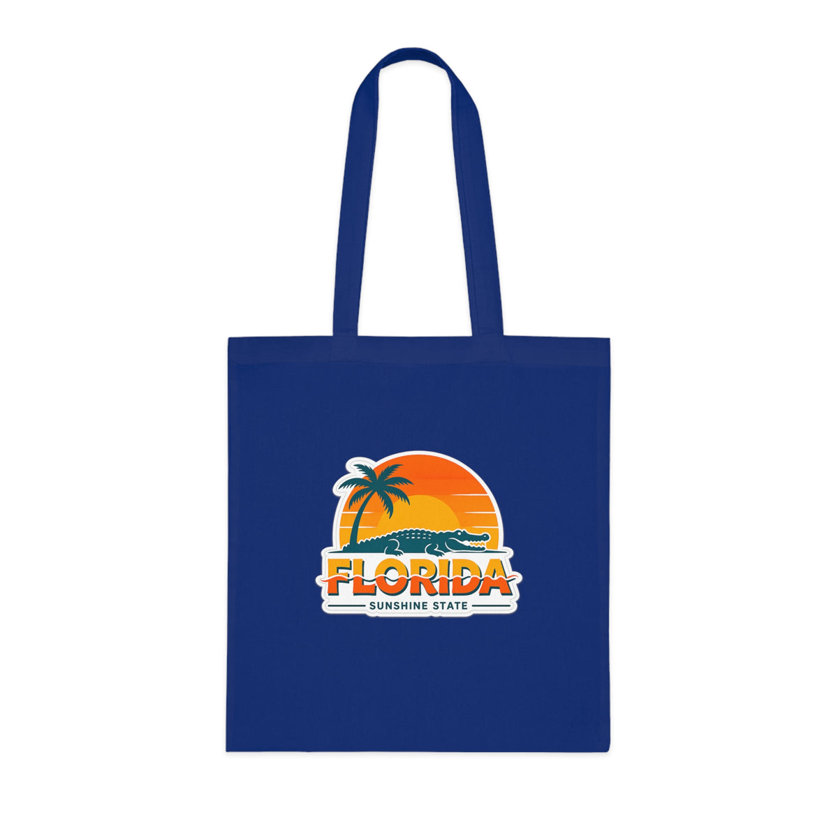 Florida Sunshine State Palm Tree Tote Bag — Retro Beach Sunset Cotton Tote