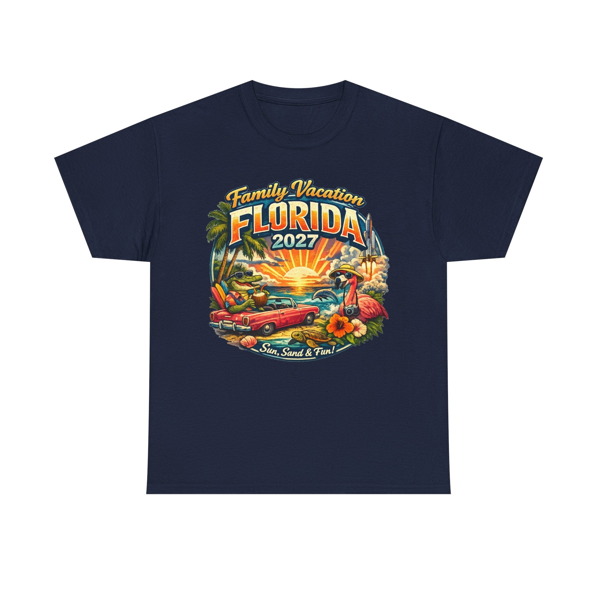 Florida Family Vacation 2027 T-Shirt — Retro Sunset Beach Design