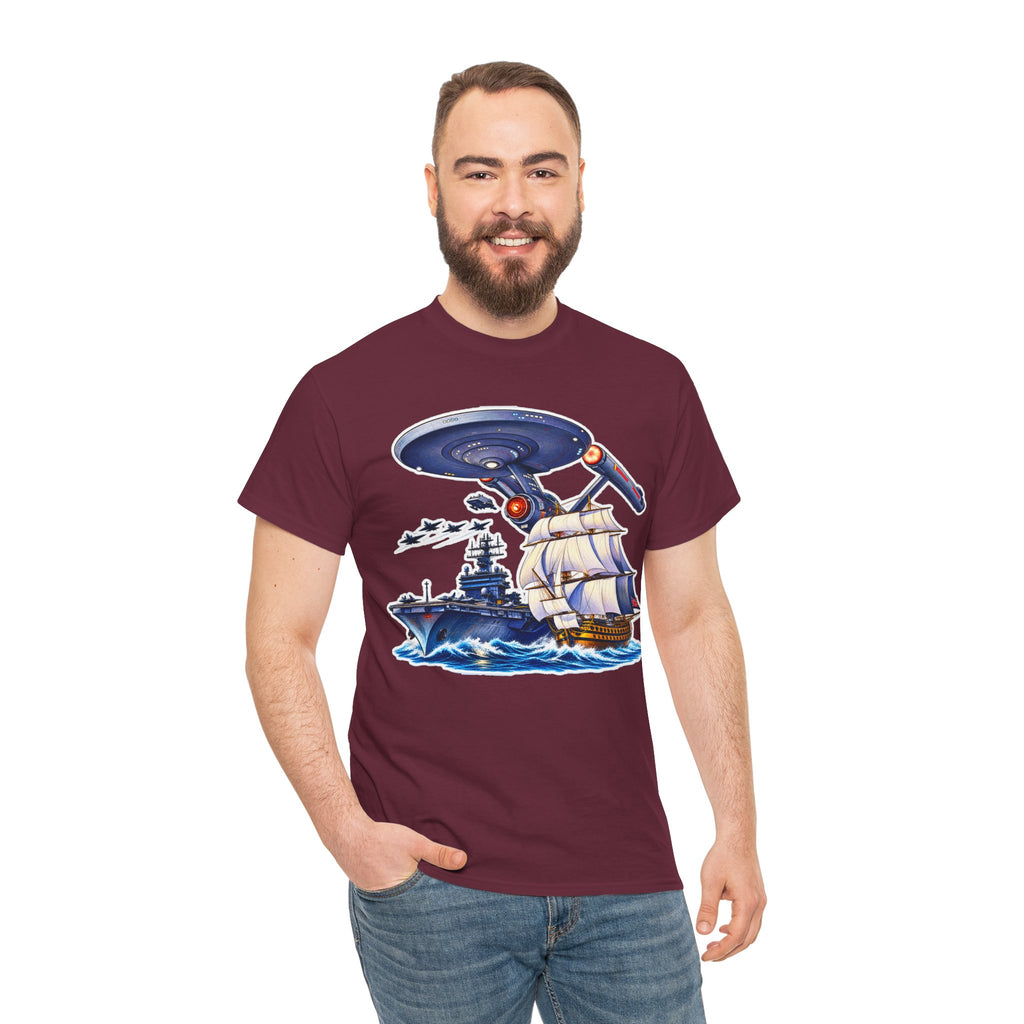 Nautical Starship Called Enterprise T-Shirt — Vintage Sailing Ship Meets Spaceship Graphic Tee