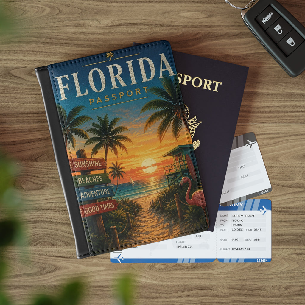 Florida Passport Cover — Vintage Sunset Beach Travel Holder