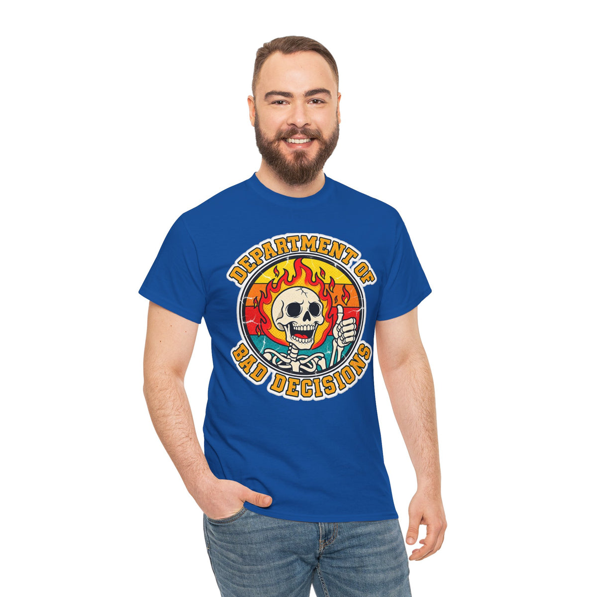 Department of Bad Decisions Skull T-Shirt — Retro Flaming Thumbs-Up Graphic Tee
