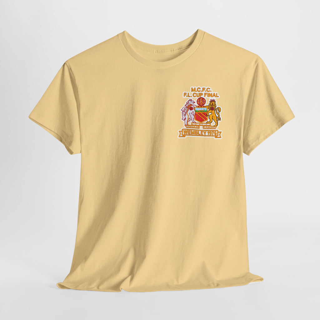 Manchester City 1976 League Cup Final Crest Cotton T‑Shirt — Vintage Football Fan Tee