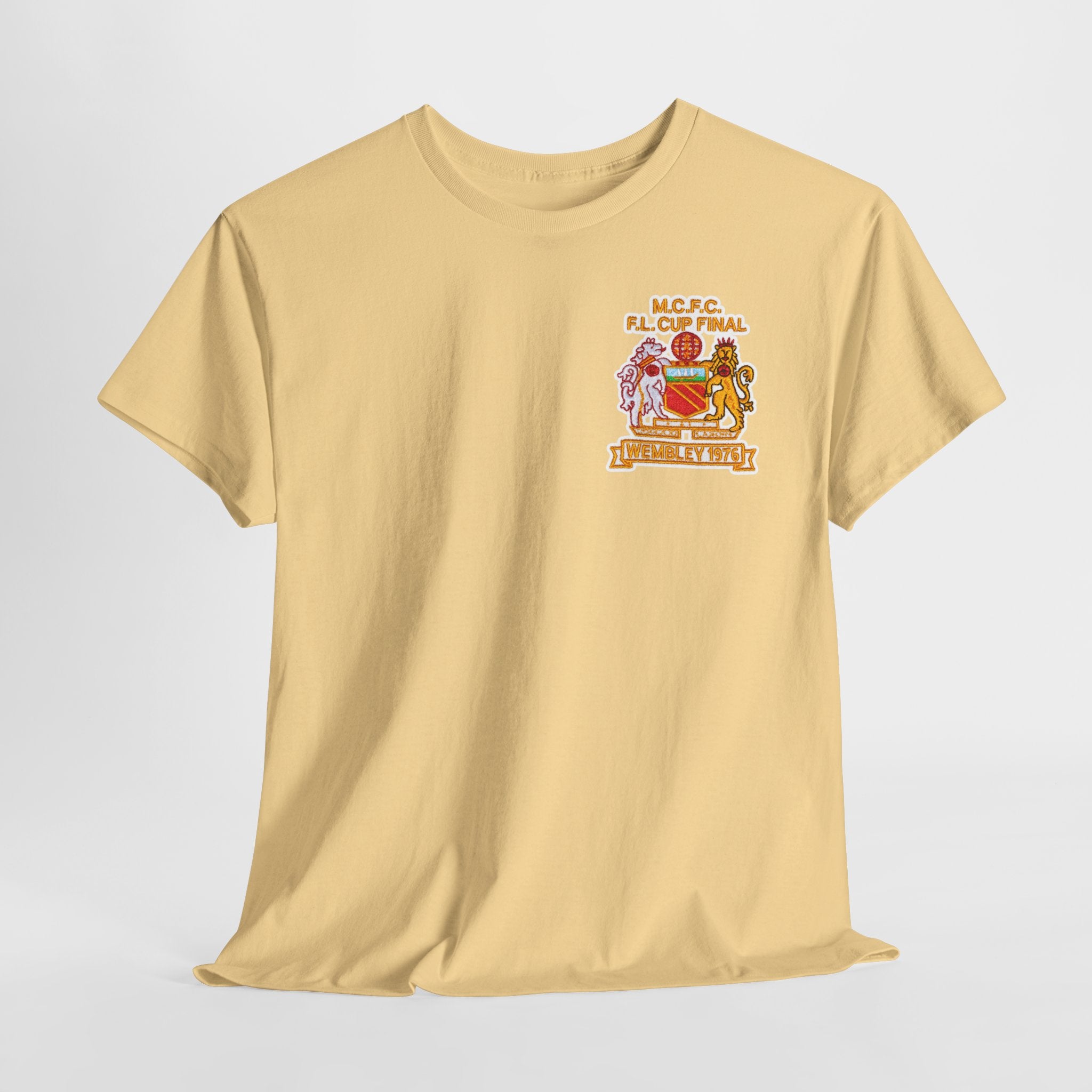 Manchester City 1976 League Cup Final Crest Cotton T‑Shirt — Vintage Football Fan Tee