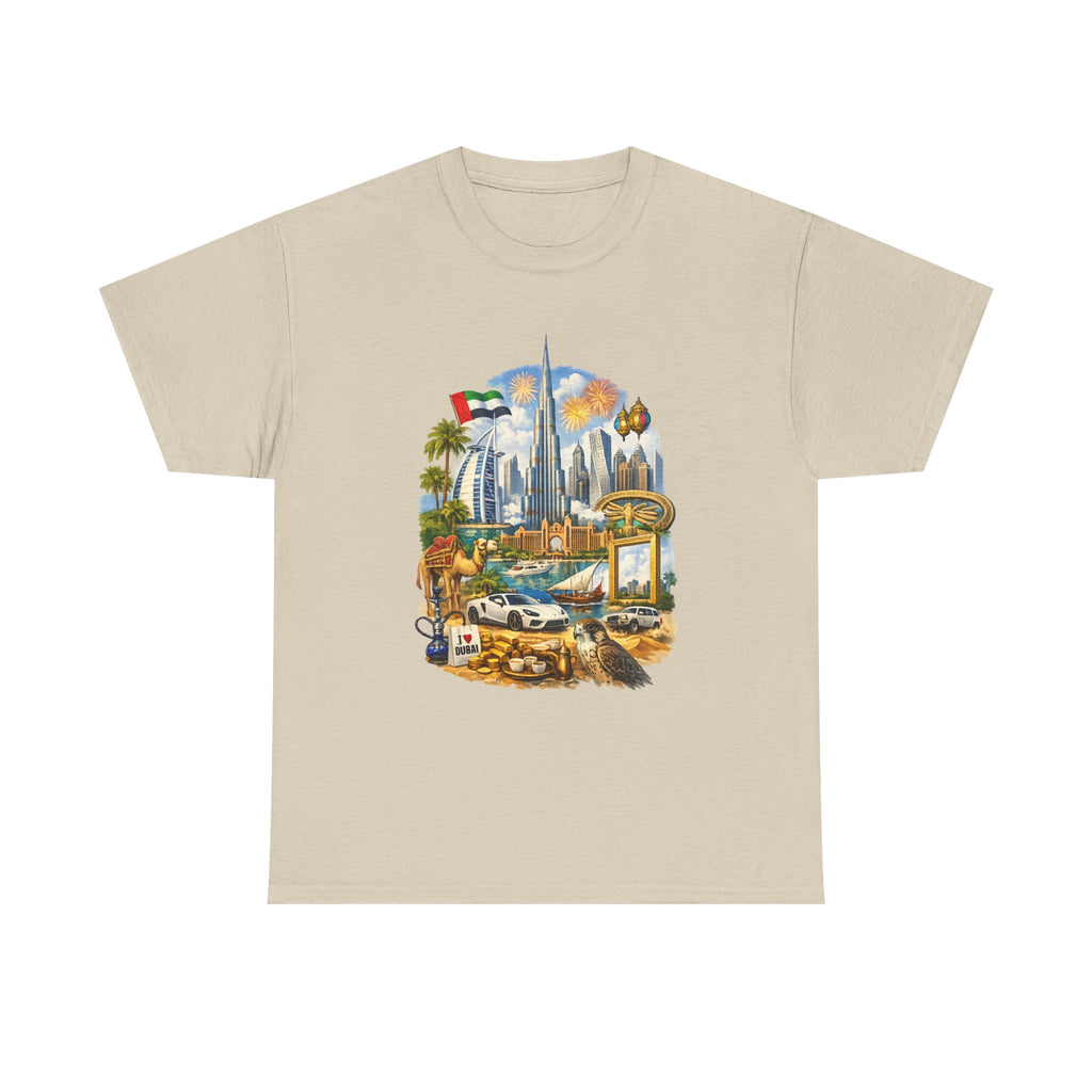 Dubai Skyline Beach Vacation T-Shirt – Retro Travel Collage Tee