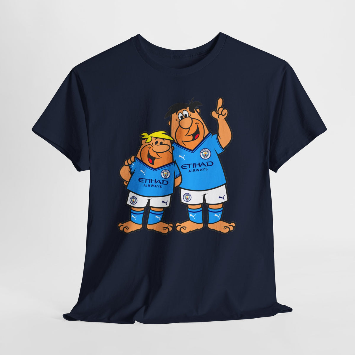 Manchester City The Flintstones Etihad Airways Cartoon Cotton T-Shirt
