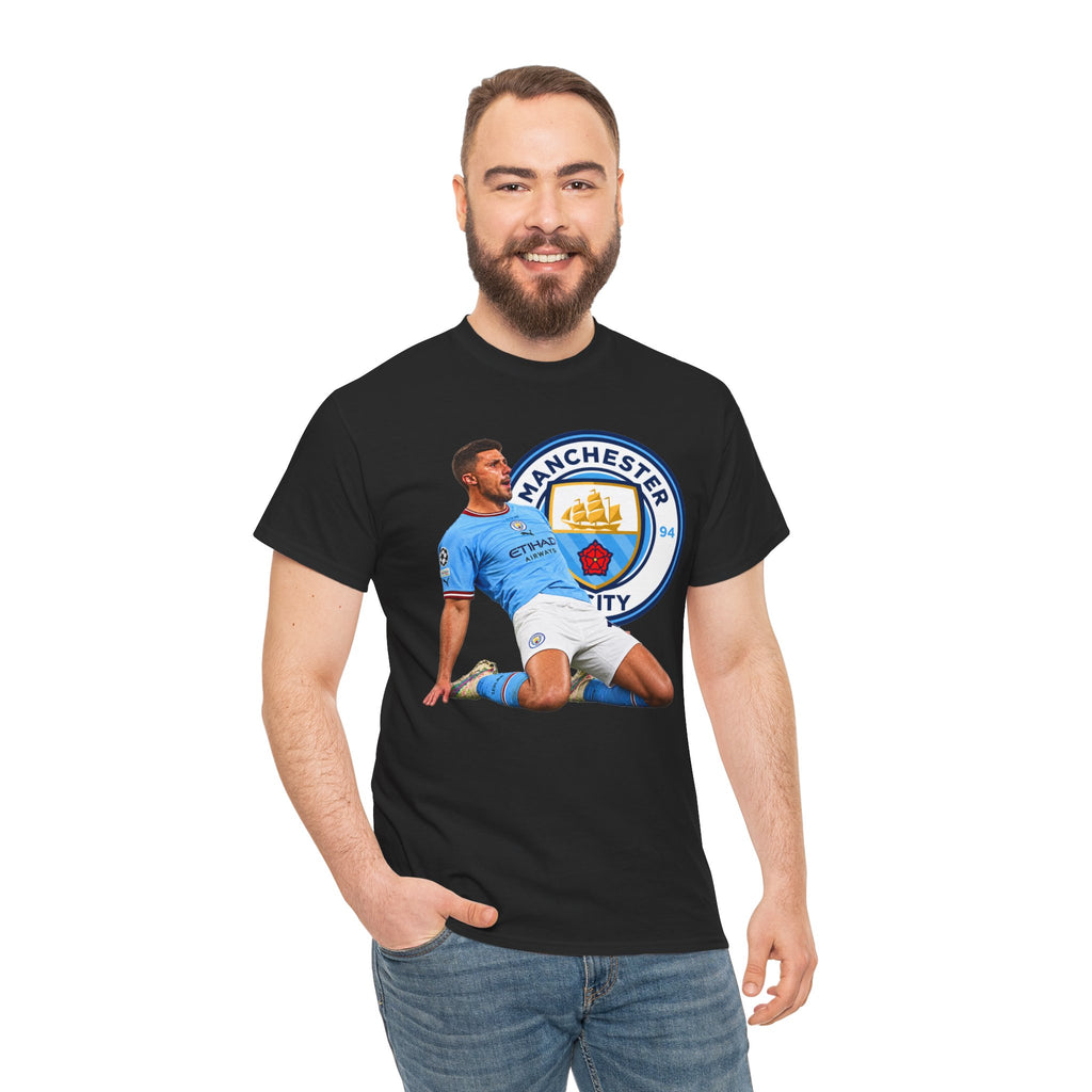 Rodri Manchester City Legend Cotton T-Shirt – Celebratory Slide Graphic Tee
