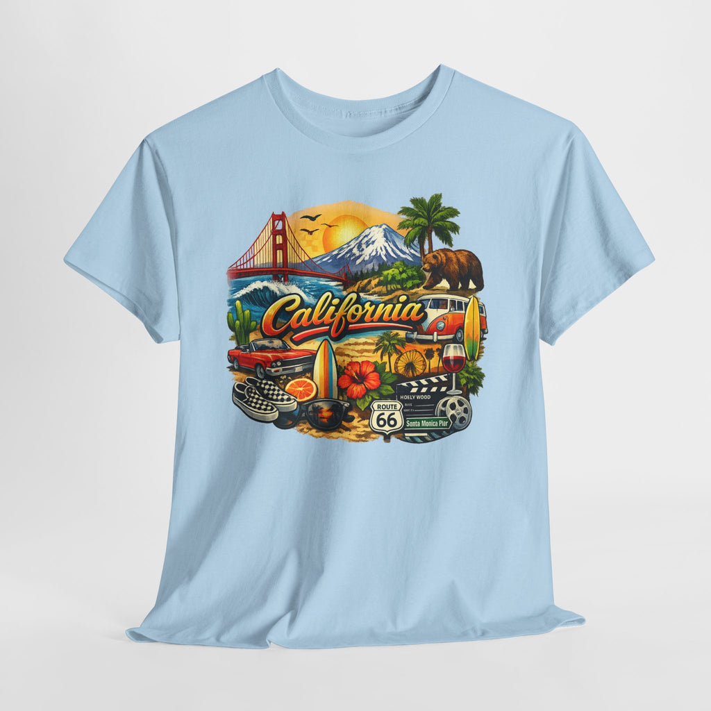 California Vintage Travel T-Shirt — Golden Gate, Palm Trees & Route 66 Tee