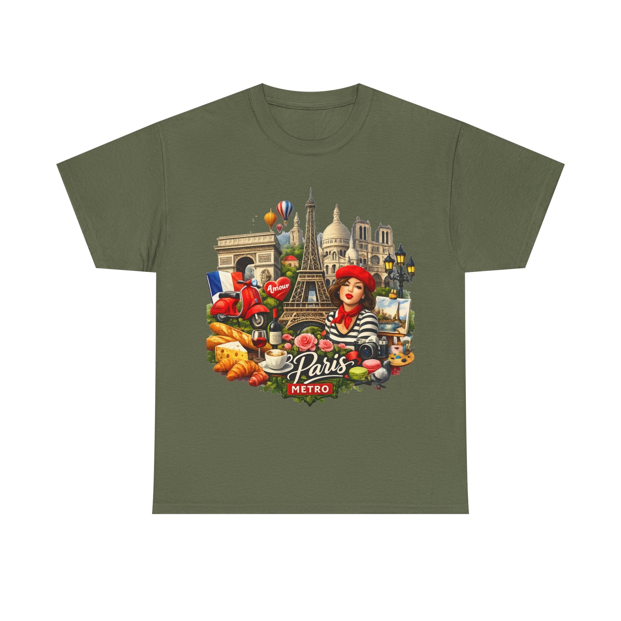 Paris Montage Tee — Eiffel Tower, Croissant & Metro Vintage Travel T‑Shirt