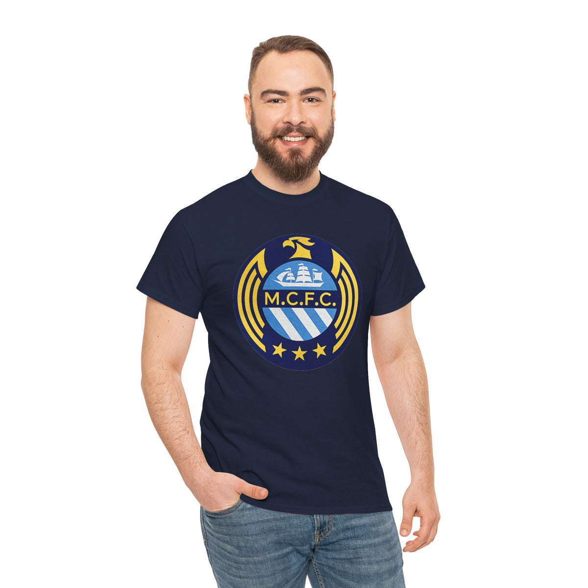 MCFC Crest T-Shirt — Vintage Blue & Gold Soccer Tee