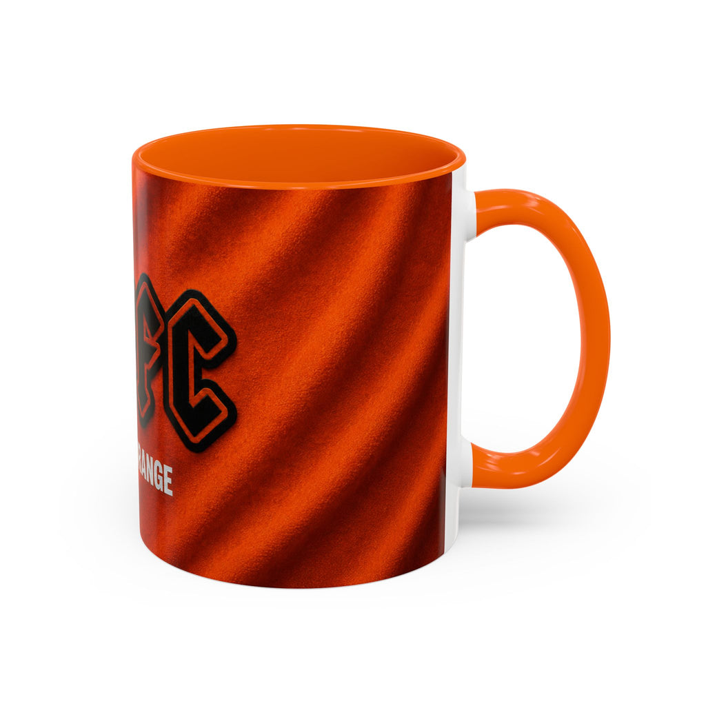 Salford City Inspired Back in Orange Accent Coffee Mug — Rock Band Lightning Logo