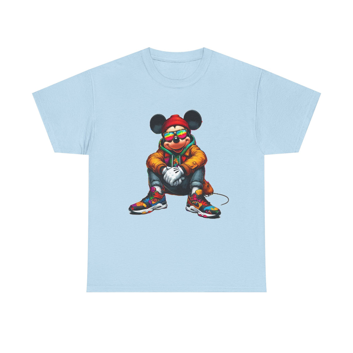 Mickey Mouse Streetwear Graphic Tee — Hip-Hop Mouse Character Sitting in Sneakers