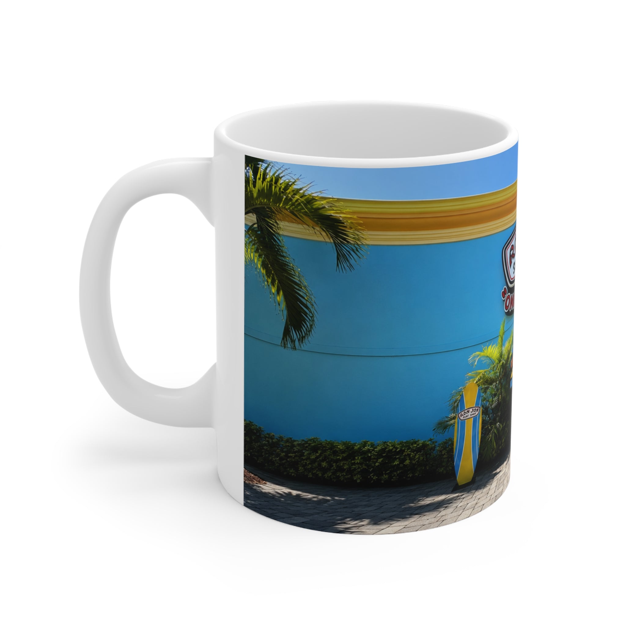 Ron Jon Surf Shop Photo Mug — Beach Surfboard Ceramic Coffee Cup (11oz & 15oz)
