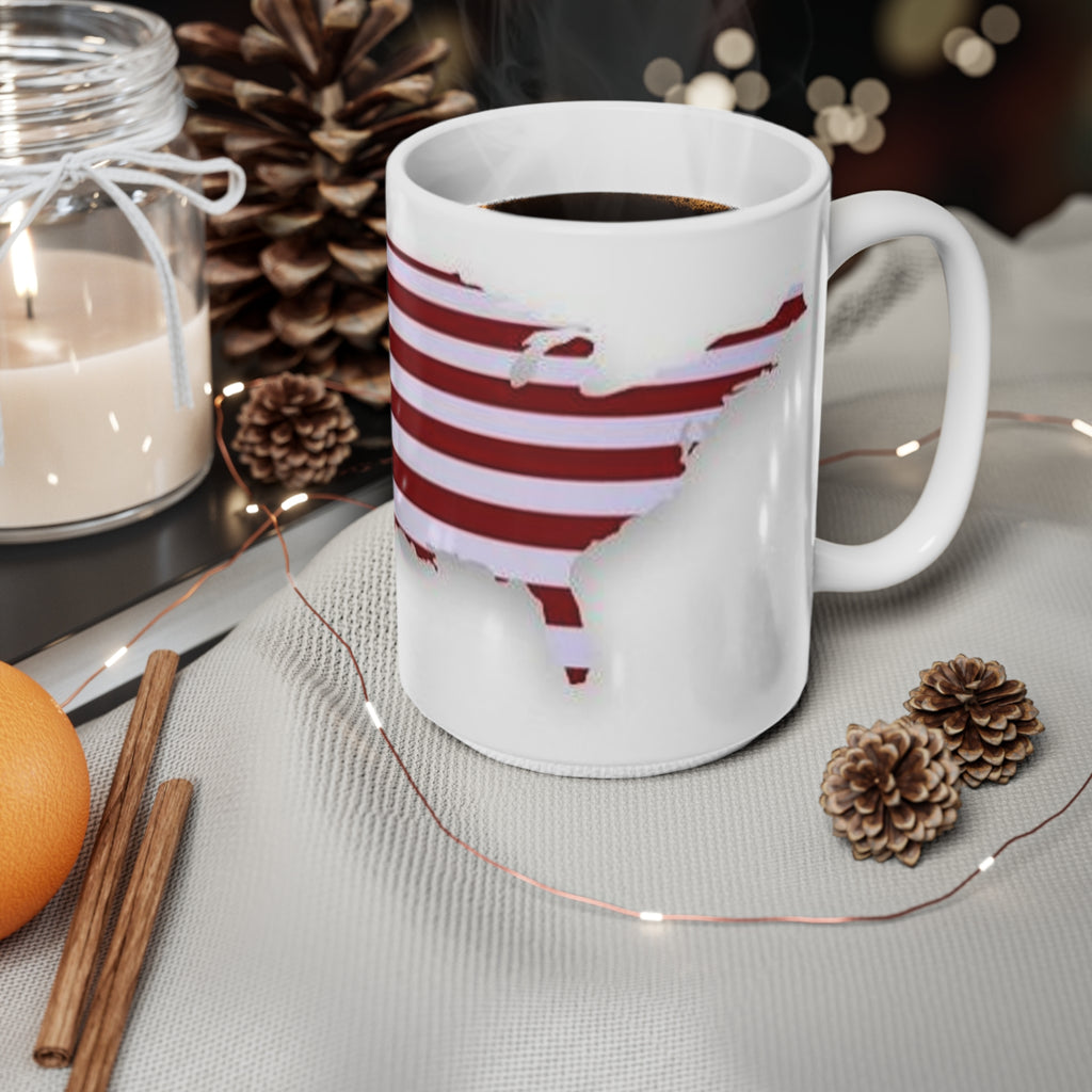 American Flag USA Map Ceramic Coffee Mug - Patriotic 11oz & 15oz