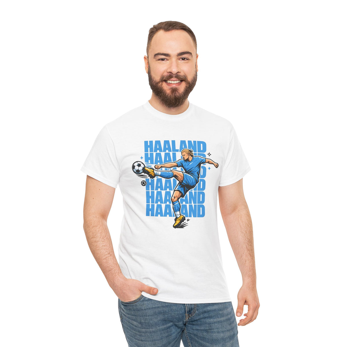 Haaland Manchester City Inspired Cotton T-Shirt — Striker Action Graphic Football Shirt