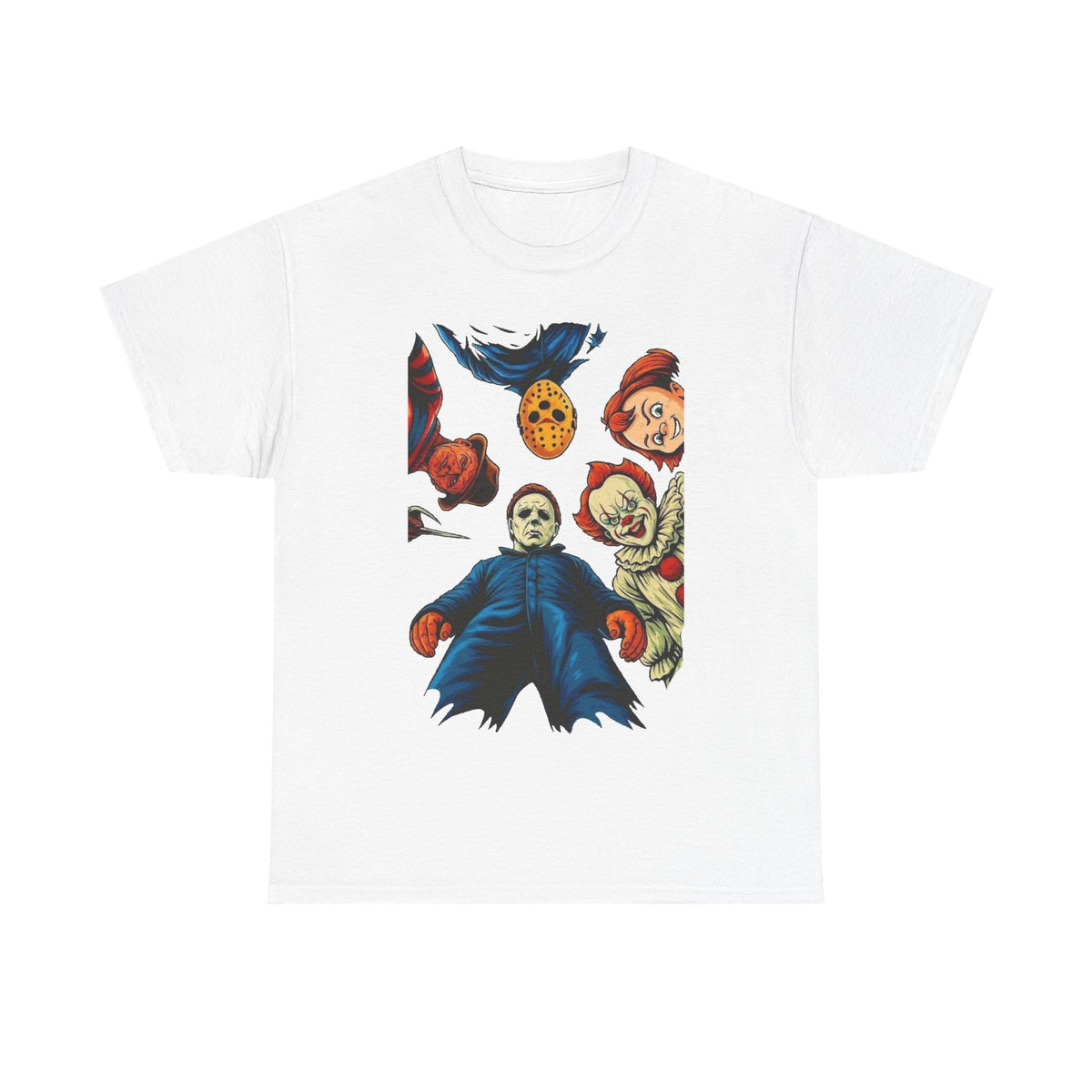 Horror Movie Icons Graphic Tee — Michael Myers, Jason & Classic Clowns Halloween T-Shirt