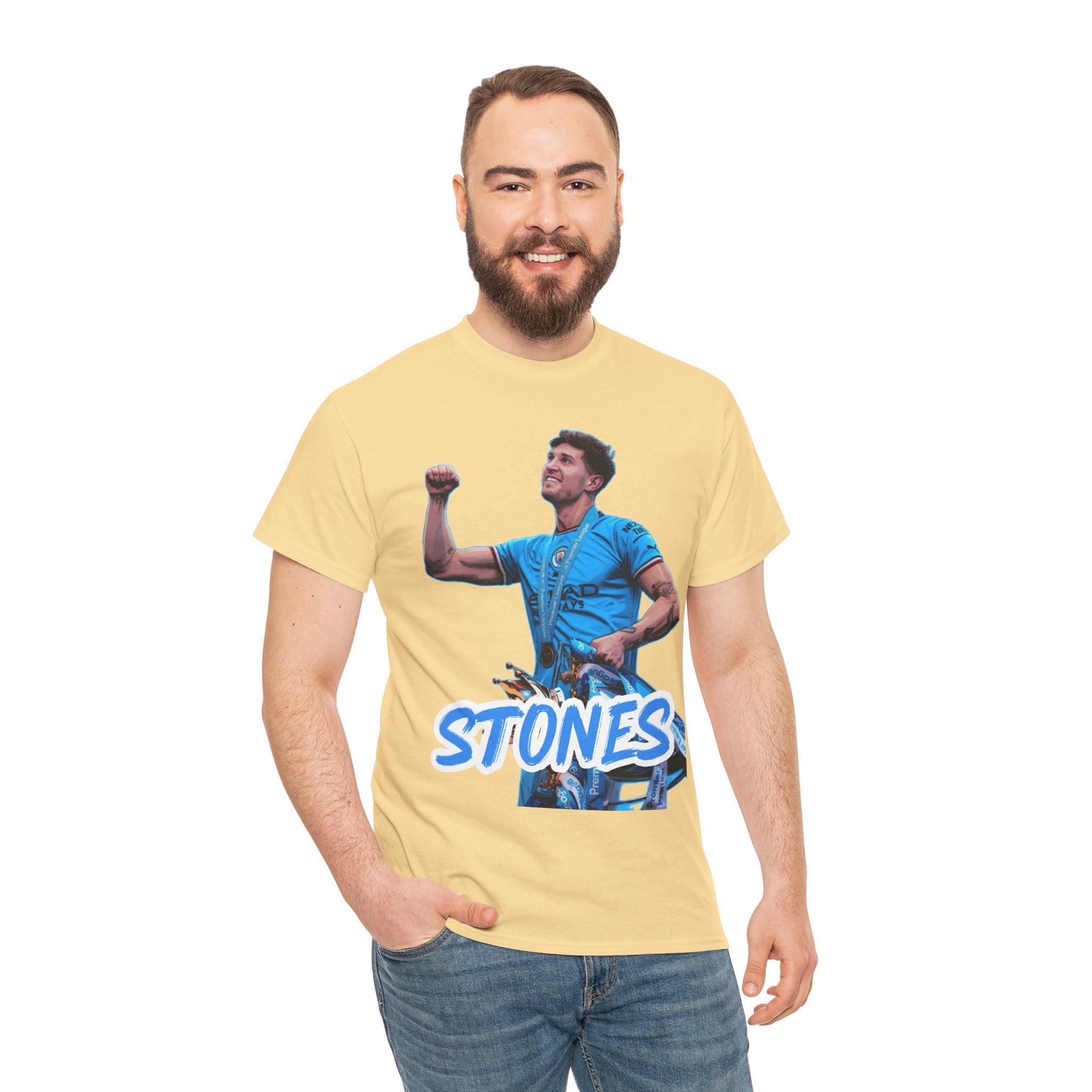 John Stones Manchester City Soccer Fan Tee — Blue Player Graphic T-Shirt
