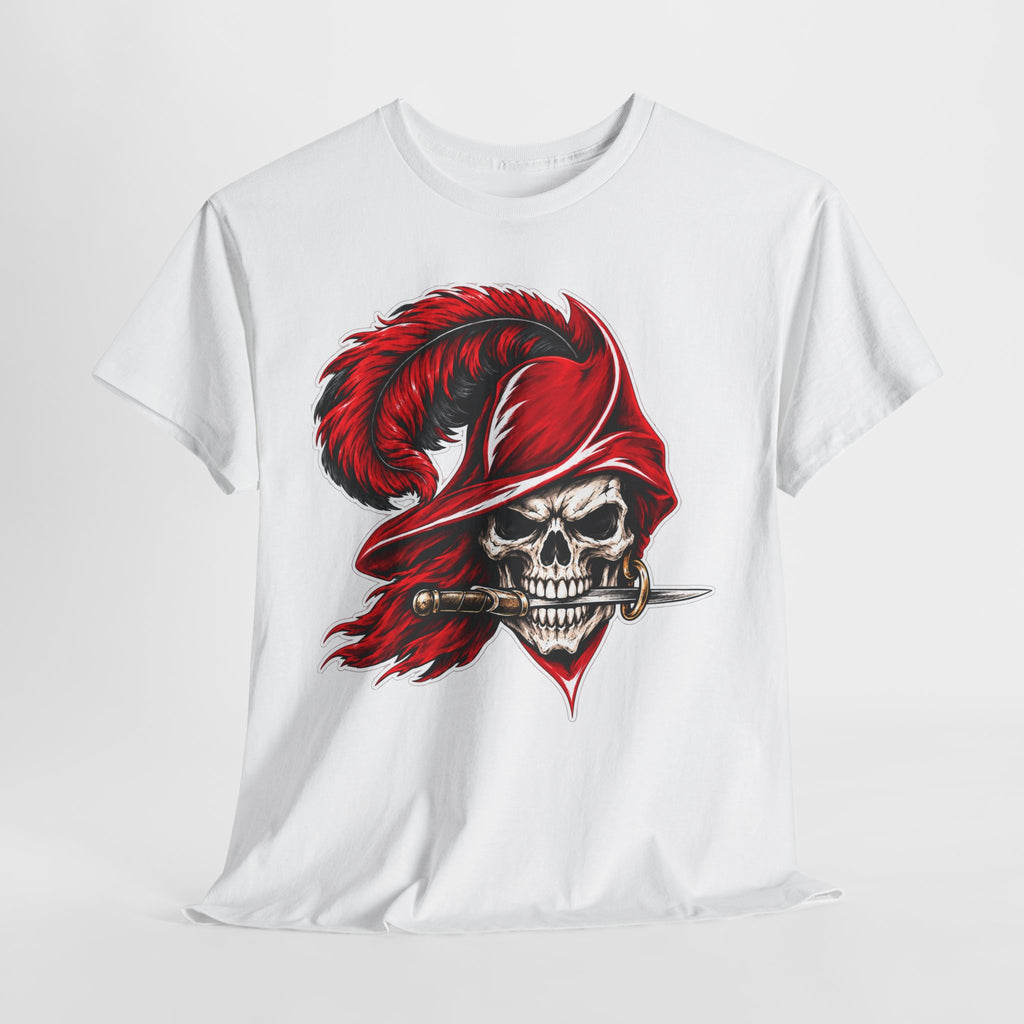 Skull Pirate Tee — Red Feathered Bandana Skull T‑Shirt