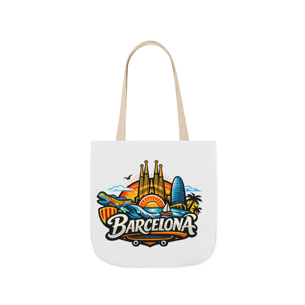 Barcelona Skyline Canvas Tote Bag — Colorful Travel Souvenir Tote