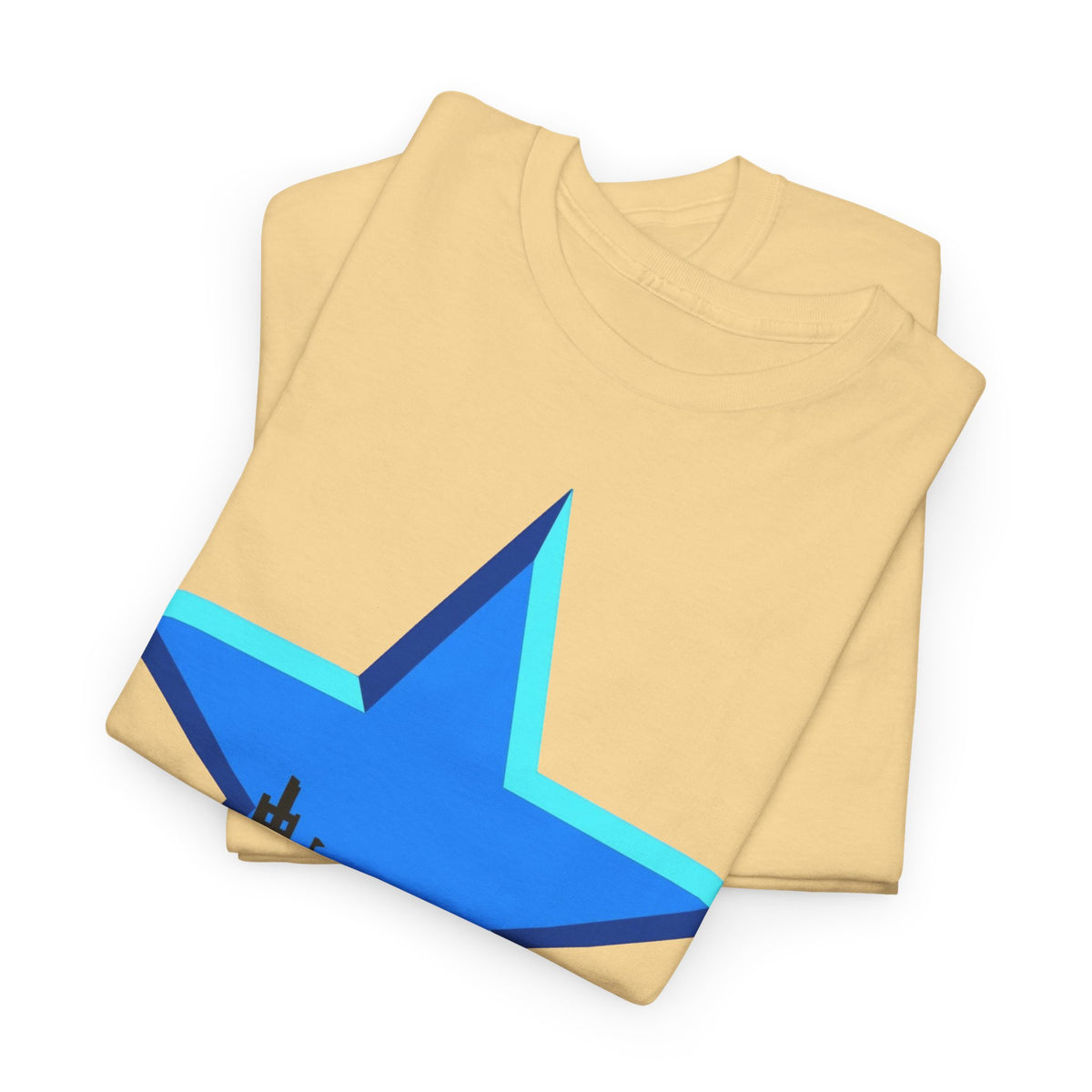 Newcastle City Skyline Star Retro Cotton T-Shirt — Blue Star with Urban Skyline Graphic