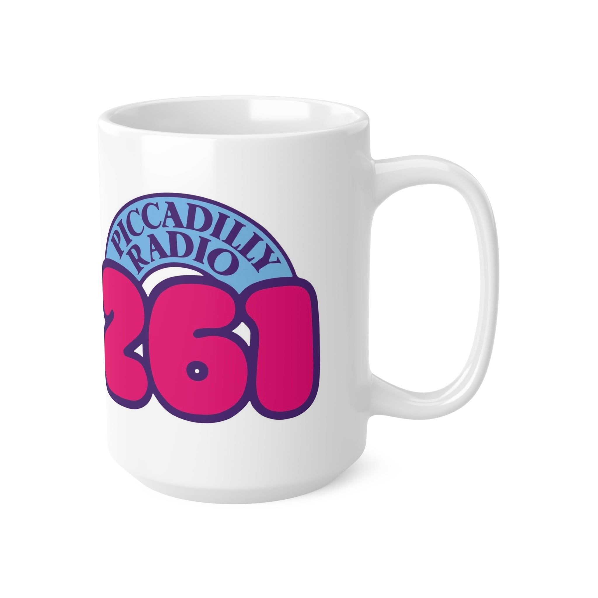 Piccadilly Radio 261 Retro Logo Mug — 11oz & 15oz Ceramic Coffee Cup