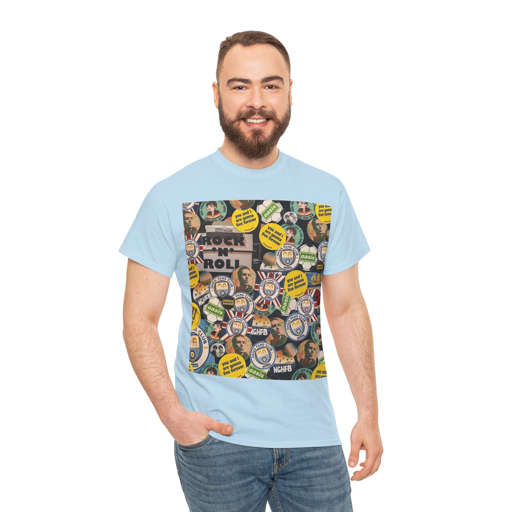 Oasis Rock & Roll Retro Button Collage Tee