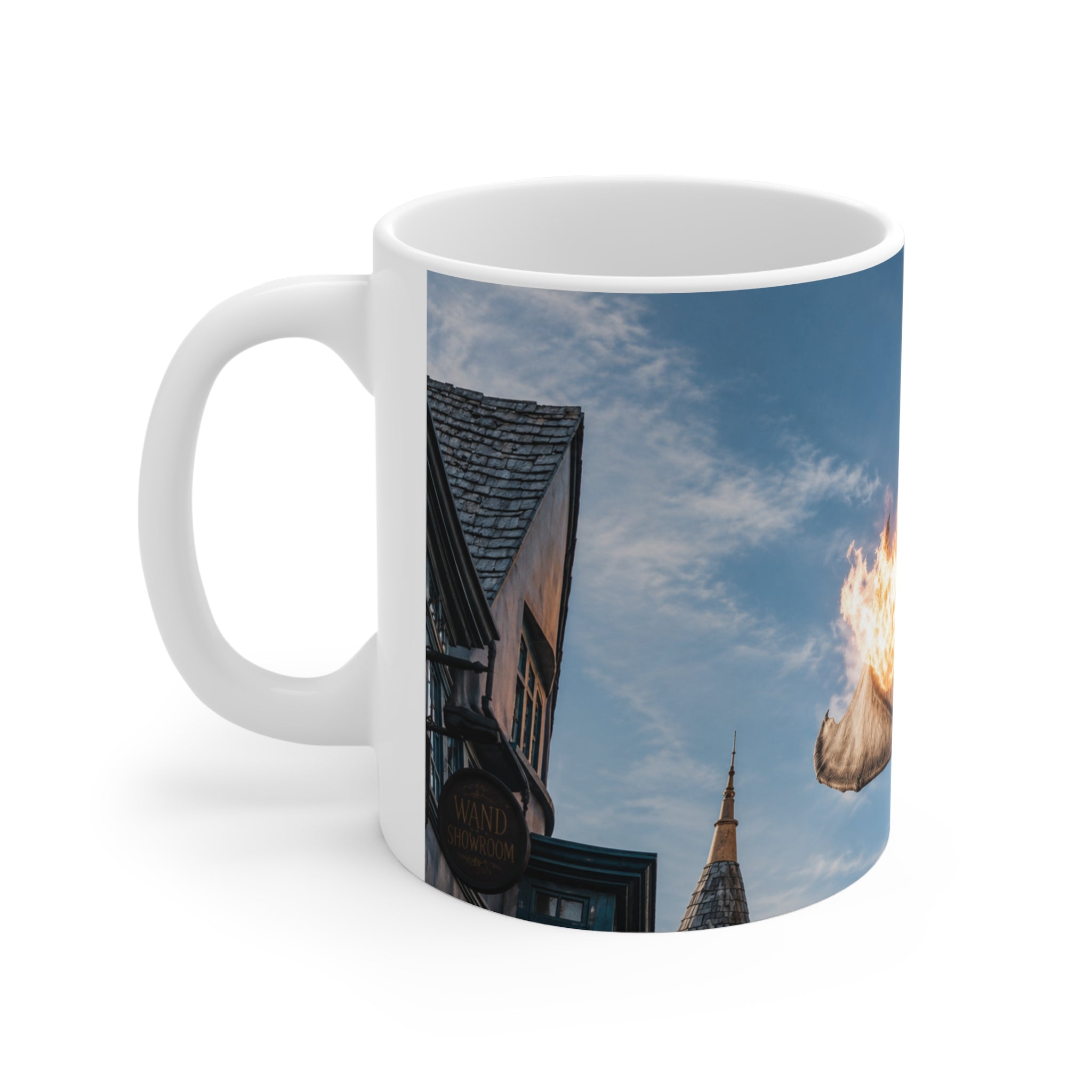 Harry Potter Dragon Fire Ceramic Mug — Fantasy Castle Scene Coffee Cup (11oz/15oz)