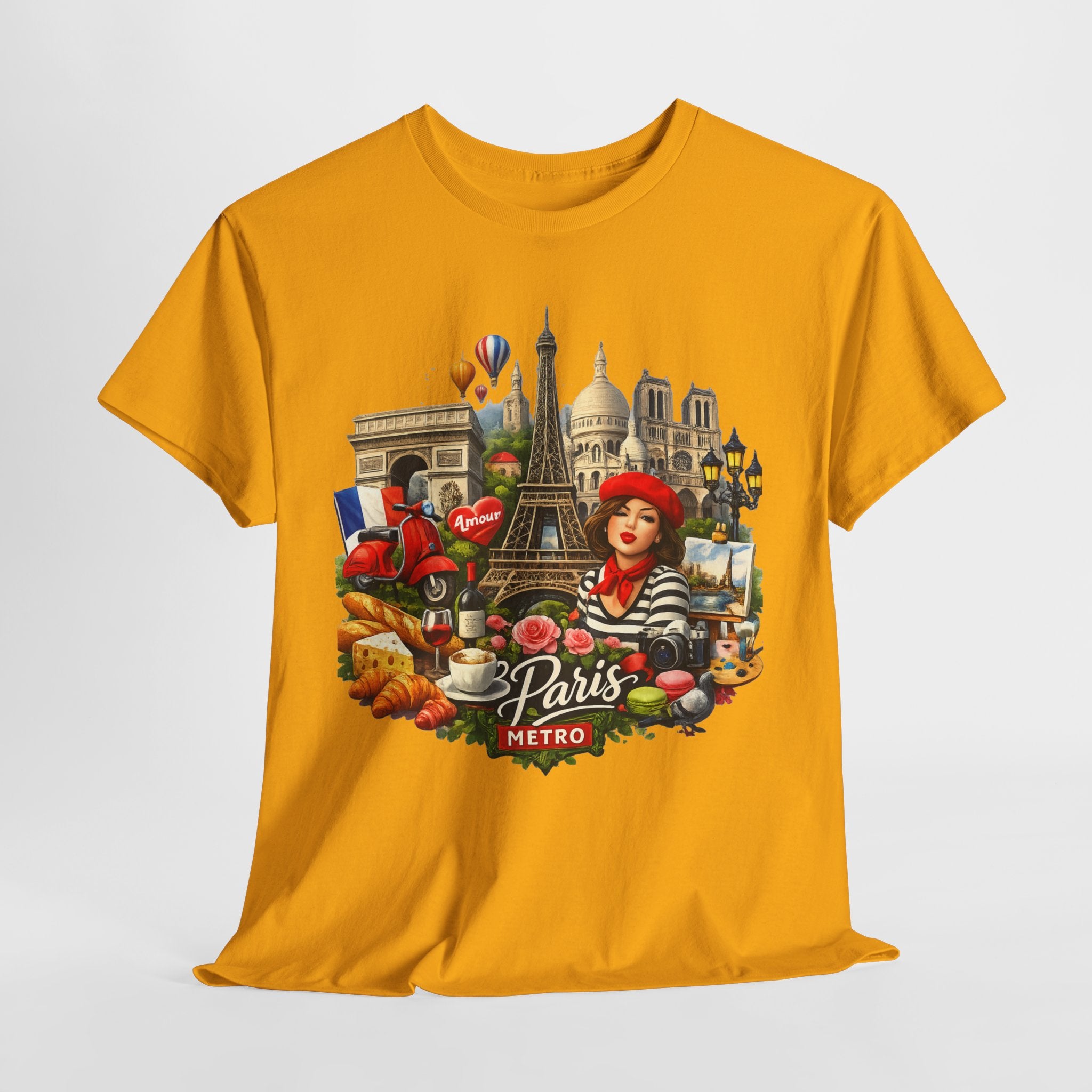 Paris Montage Tee — Eiffel Tower, Croissant & Metro Vintage Travel T‑Shirt