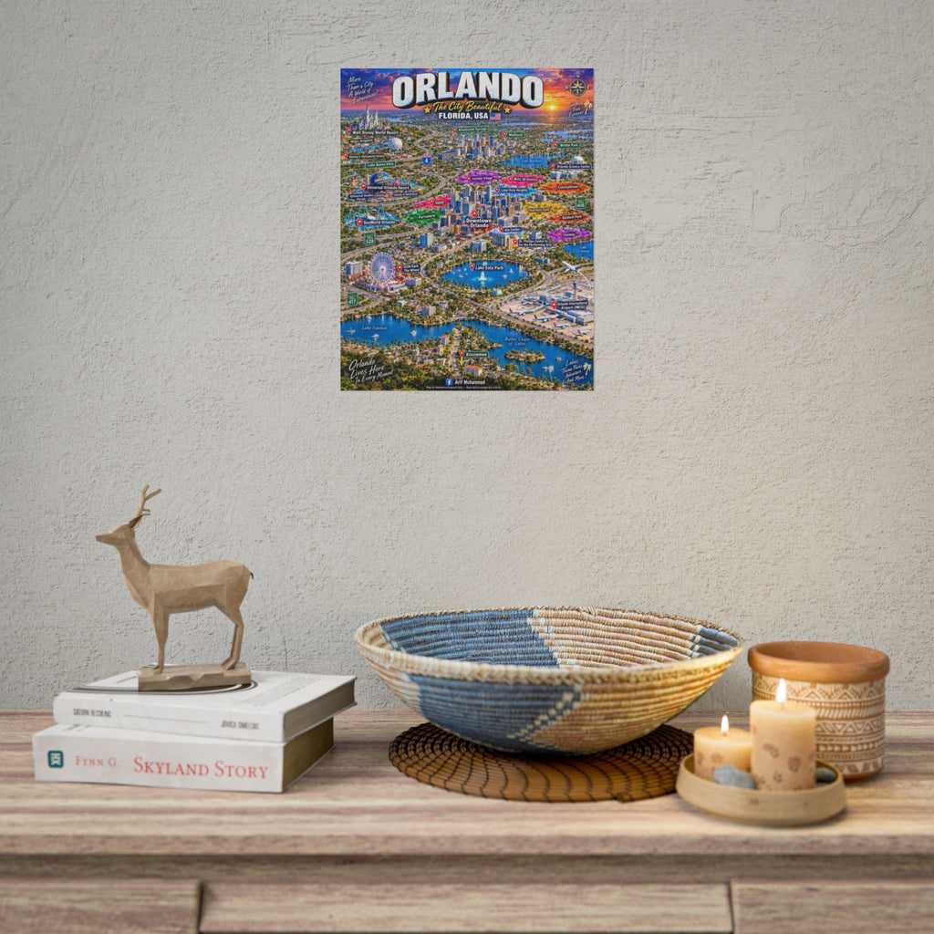 Orlando Map Poster – Colorful Aerial City Map of Orlando, Florida (Rolled Poster)