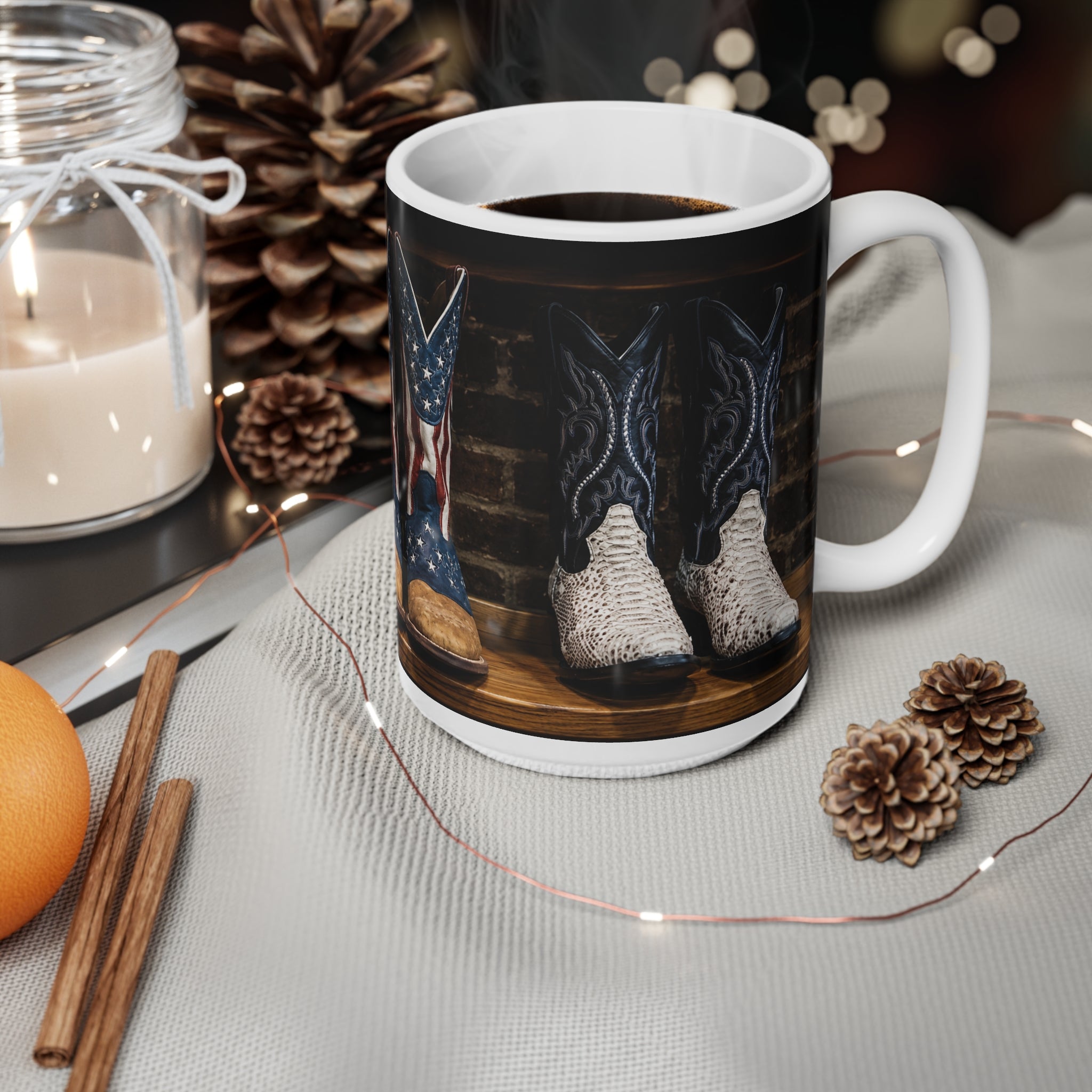 American Flag Cowboy Boots Ceramic Coffee Mug — 11oz & 15oz