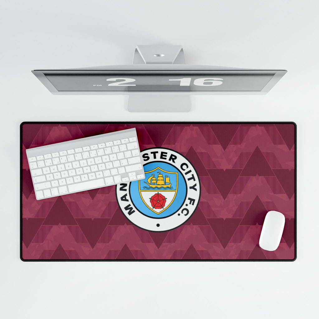 Manchester City REtro Shirt / Crest Desk Mat — Burgundy Football Gaming Mousepad
