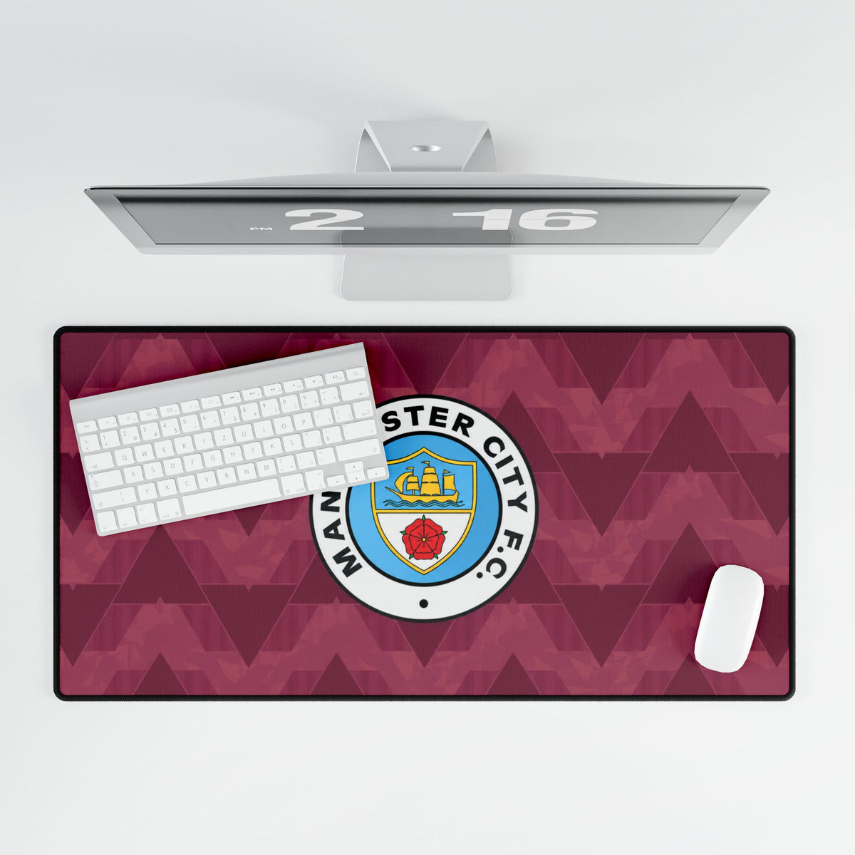 Manchester City REtro Shirt / Crest Desk Mat — Burgundy Football Gaming Mousepad