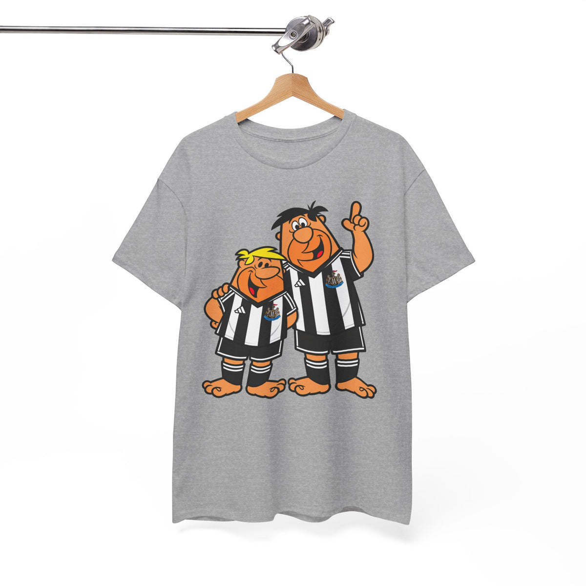 Newcastle United Flintstones Cartoon Cotton T-Shirt / Tee — Retro Striped Jersey Illustrations