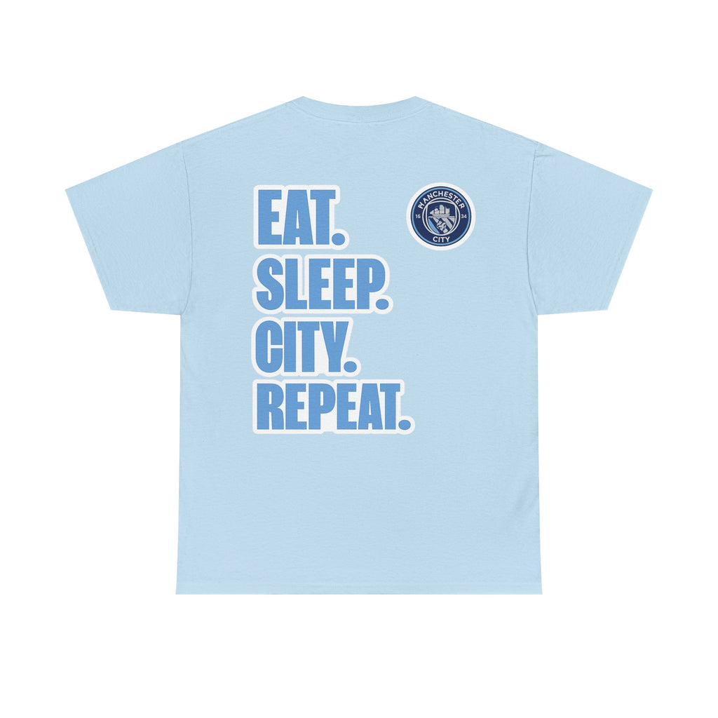 Manchester City T-Shirt – 'Eat. Sleep. City. Repeat.' Football Fan Tee