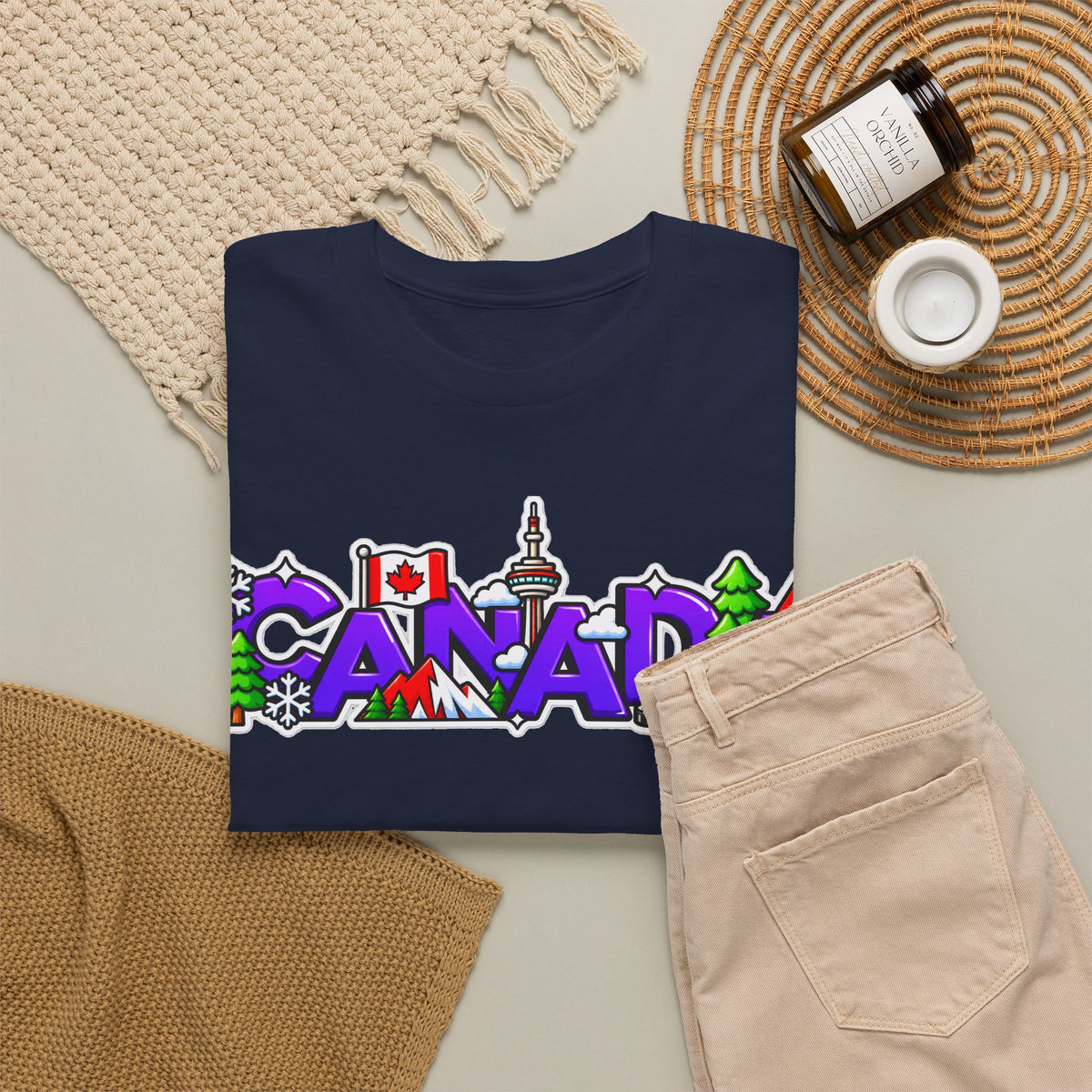 Canada Cartoon Graphic Tee — Canadian Landmark & Flag Travel T‑Shirt