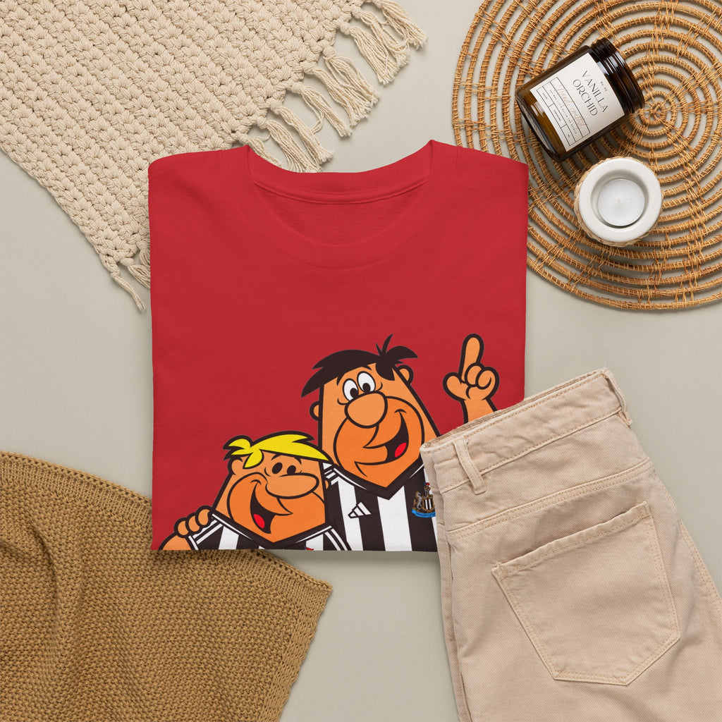 Newcastle United Flintstones Cartoon Cotton T-Shirt / Tee — Retro Striped Jersey Illustrations