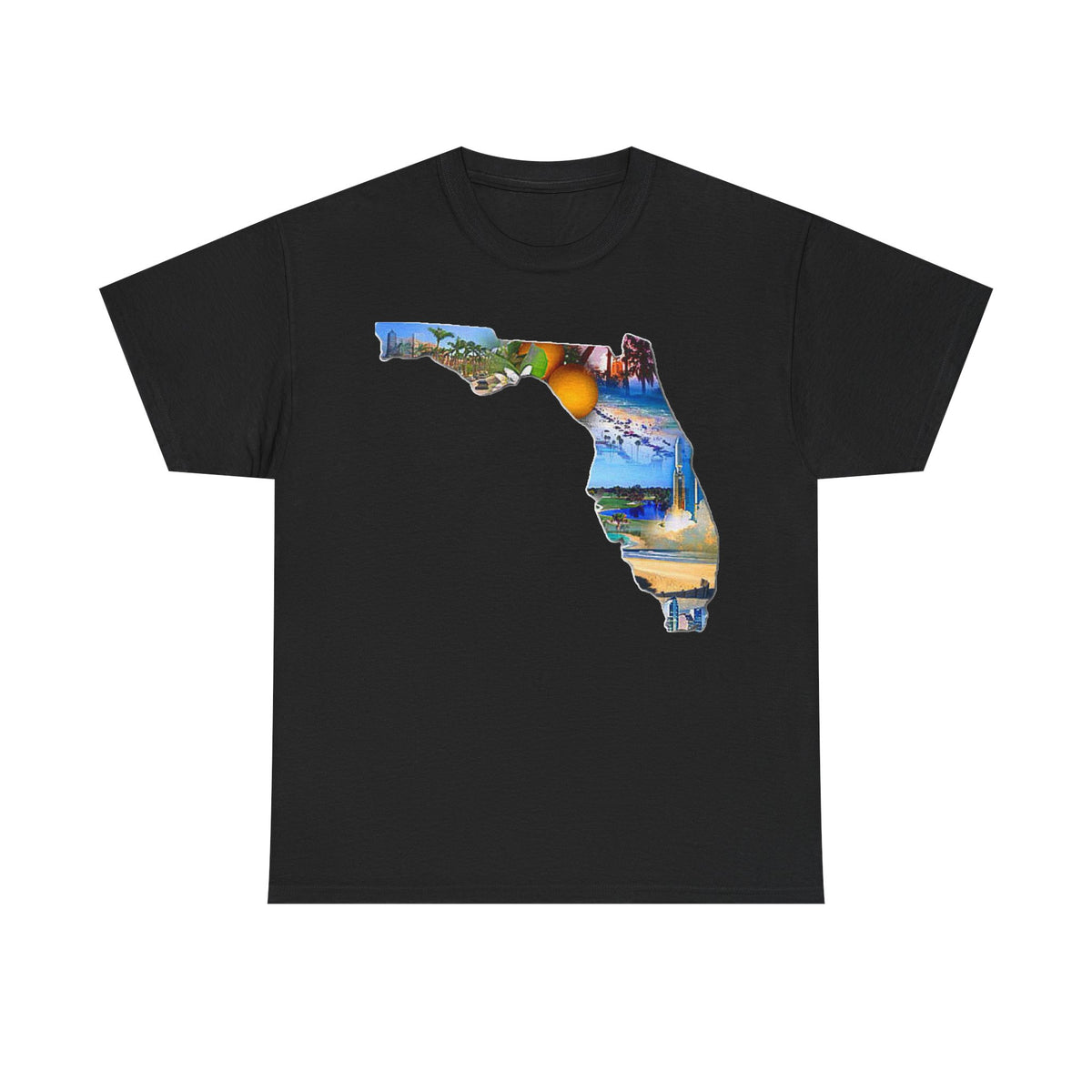 Florida State Shape T-Shirt — Scenic Beach & Sunset Map Tee