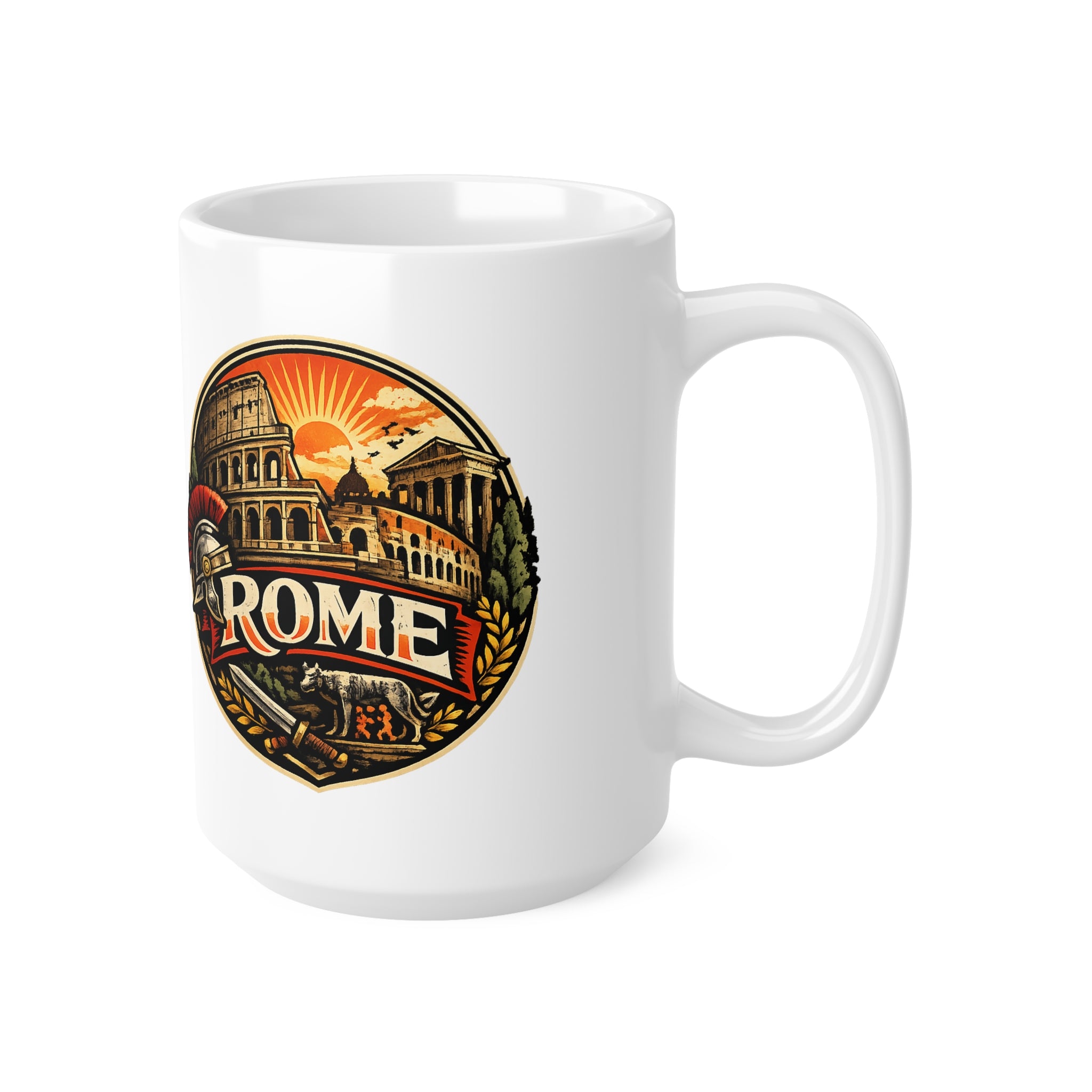 Rome Vintage Emblem Ceramic Coffee Mug — Colosseum & Legion Travel Souvenir (11oz/15oz)